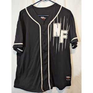 Vintage No Fear Baseball Jersey XL Black Pinstripe Graphic Button Shirt